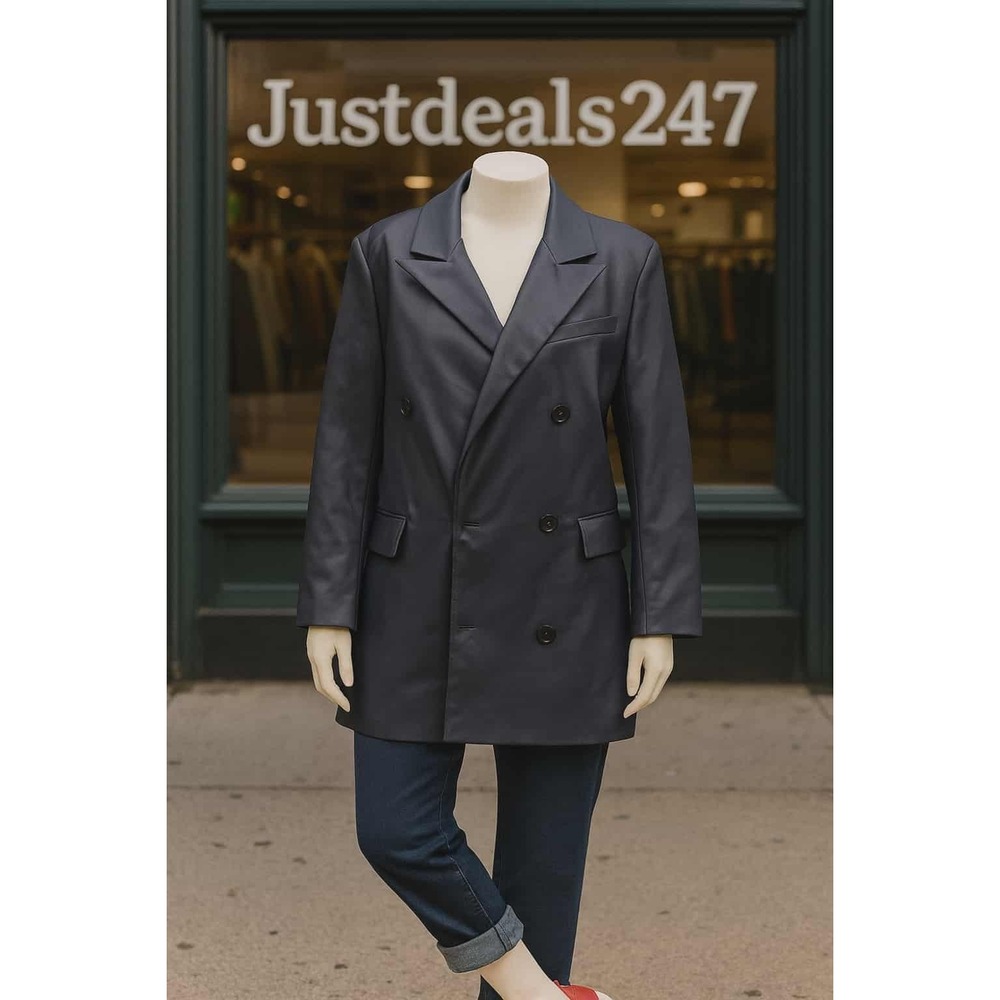 🧥✨ 7 For All Mankind Blue Faux Leather Blazer Women's Size‎ Small | Chic Modern